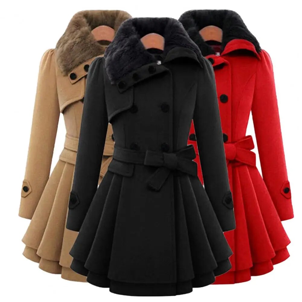 Women Trench Coat Autumn Winter Women Overcoat Streetwear A-line Hem Stylish Korean Style Slim Lapel Overcoat